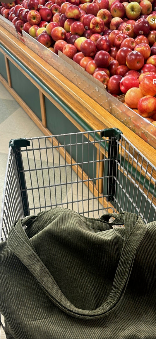 Corduroy Hudson Valley Farmer's Market Tote Bag in Olive Green